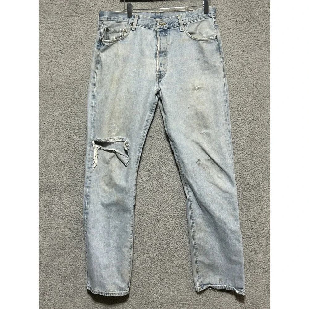 Vintage Y2K 2005‎ Levis 501xx Thrashed Distressed Button Jeans 36x34 Punk Grunge